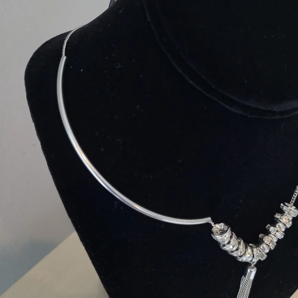 Unusual Silvertone Bolero-Rodeo choker with Long tassle Tail
